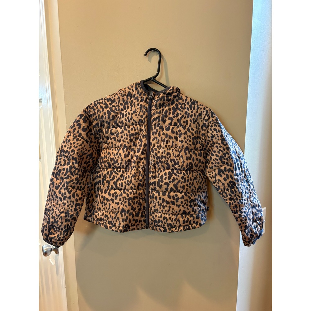 Gap Kids ColdControl Leopard Print Puffer Jacket Brown Black Size M Hooded